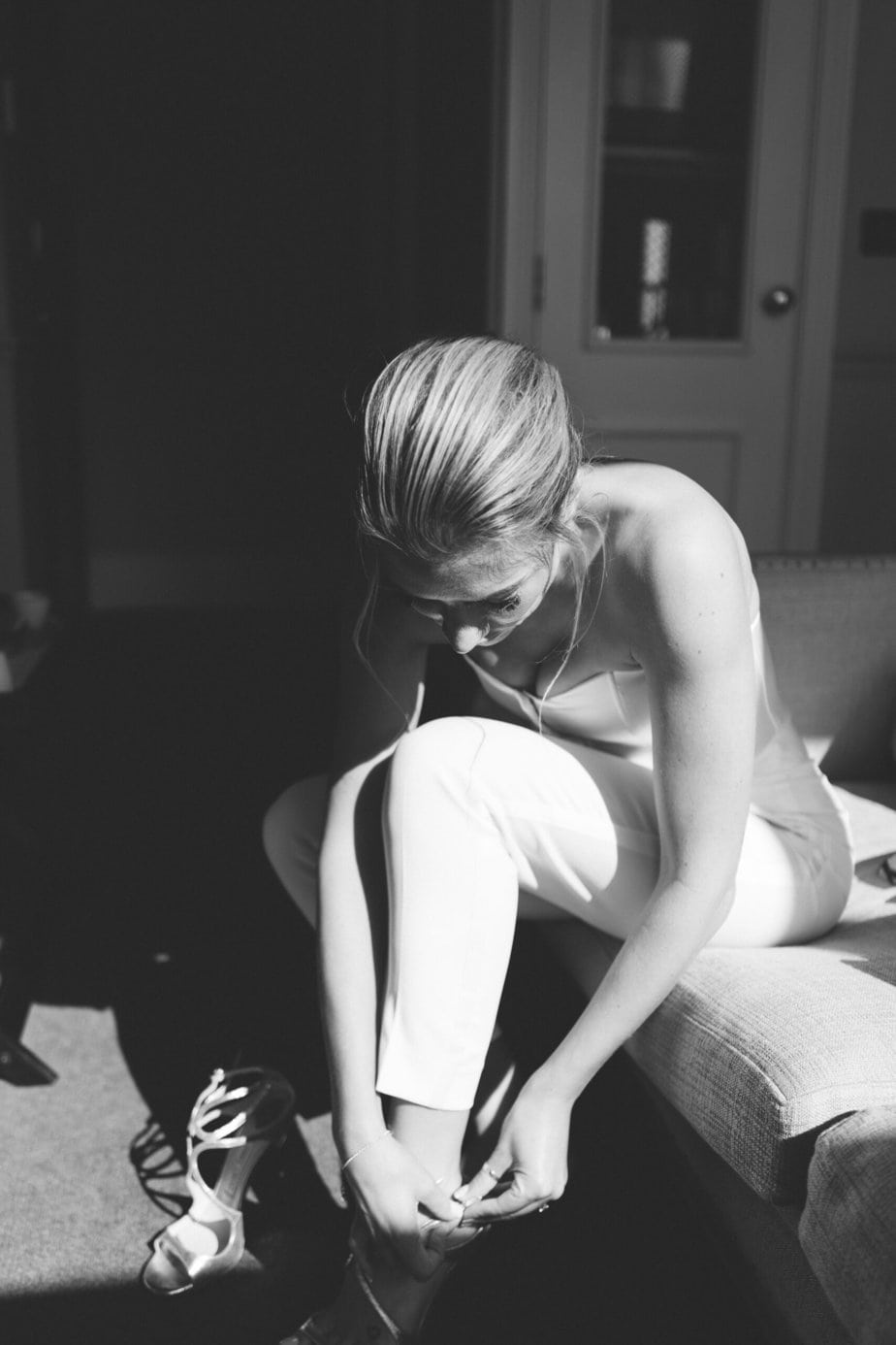 Bride getting ready at Kingstreet townhouse a small Manchester wedding venue before her intimate wedding day